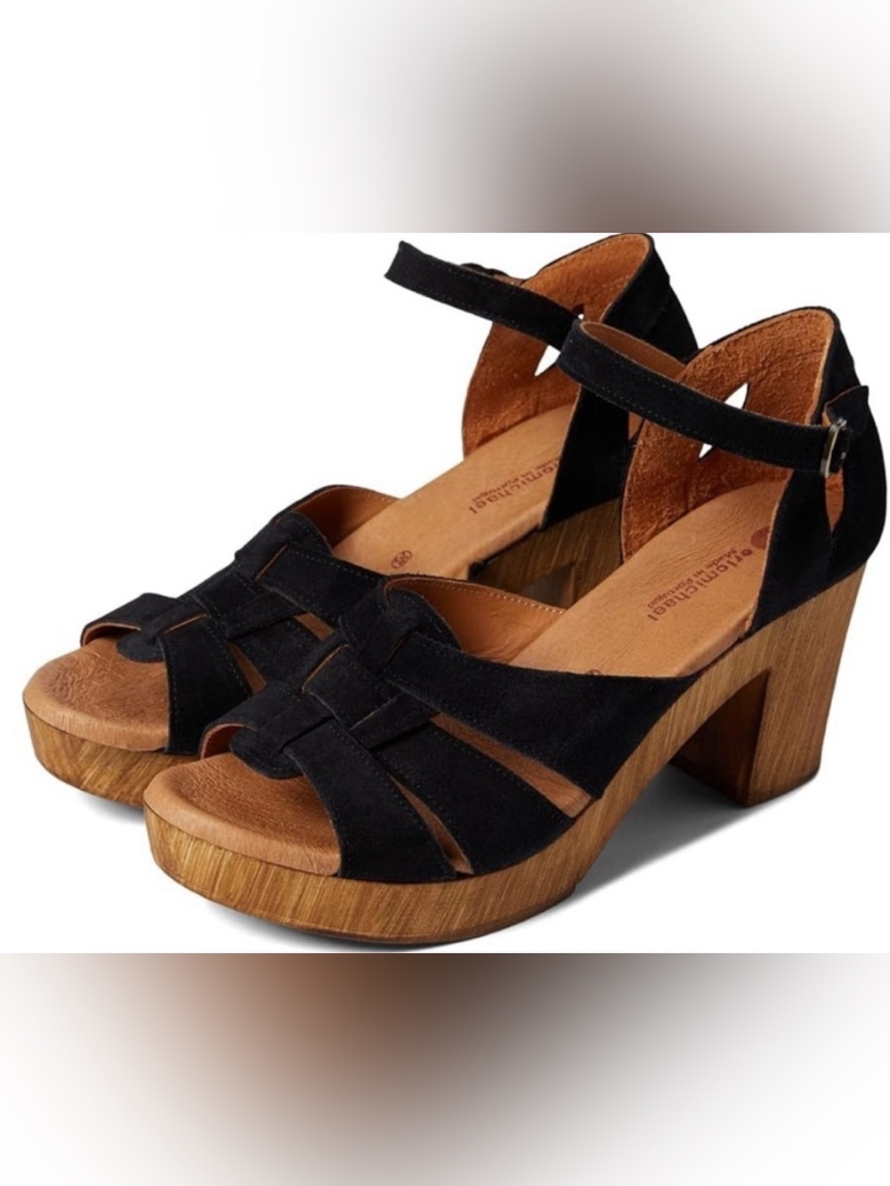 ERIC MICHAEL - SAVY Black Suede Wooden Style Platform Sandals​​